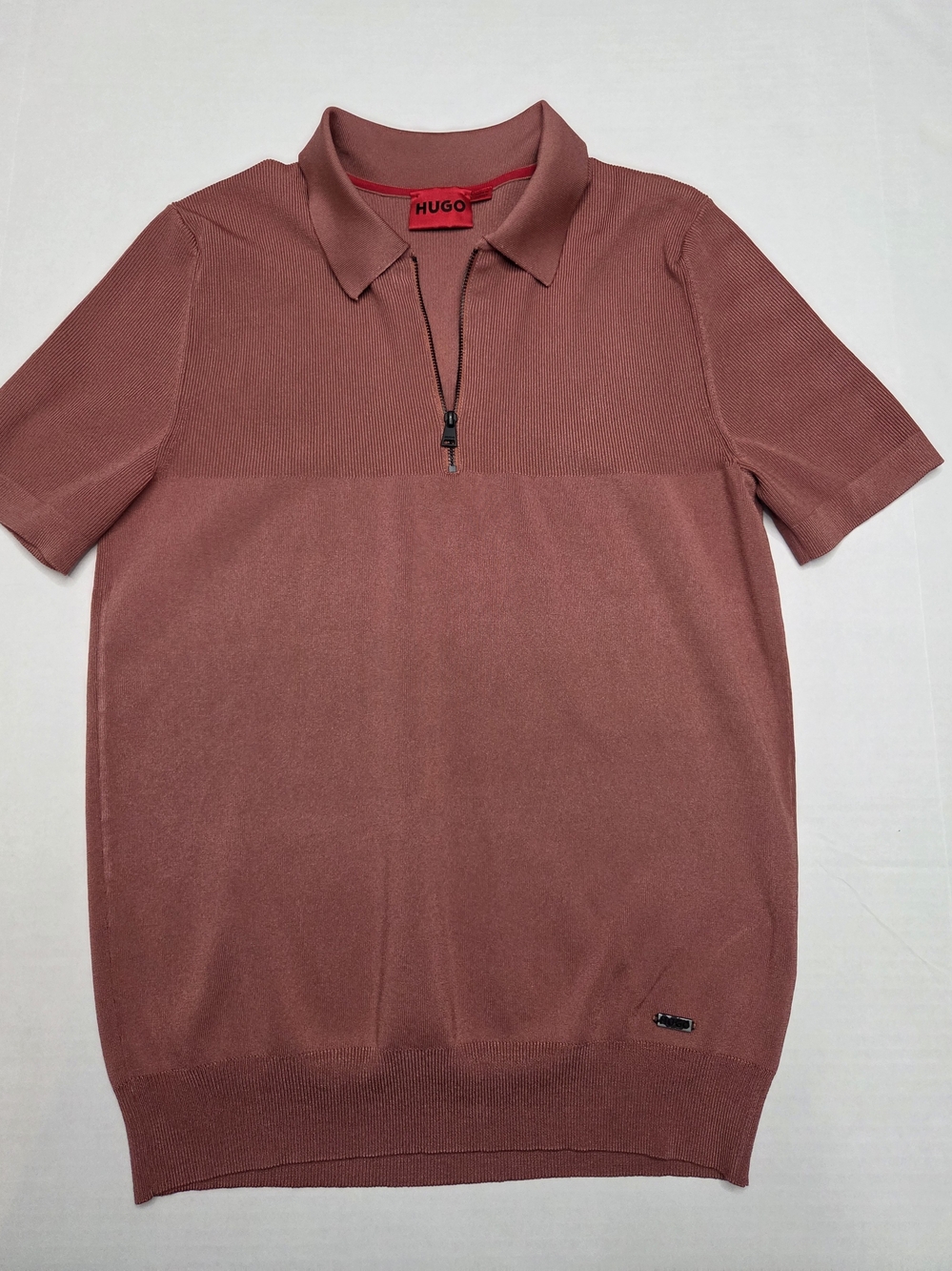 Hugo Short-Sleeve  Zip Polo Shirt in Dusty Rose